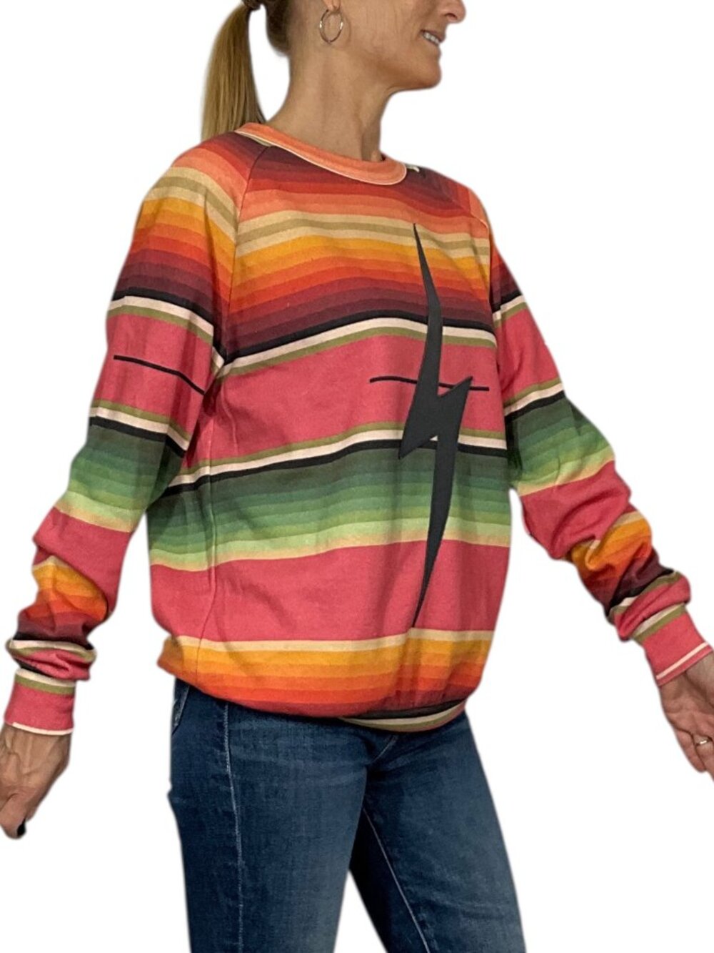Aviator Nation Serape Bolt Stitch Sweatshirt L Striped Crewneck Long Sleeve - Picture 4 of 16